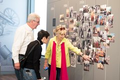 Lt. Governor Dan Patrick and Sentator Donna Campbell viewing photos on Alamo Pilgrimage Wall