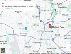 Map of downtown San Antonio with marking to show Alamo location