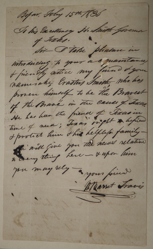 artifact-of-the-month-travis-letter-to-governor-smith-the-alamo